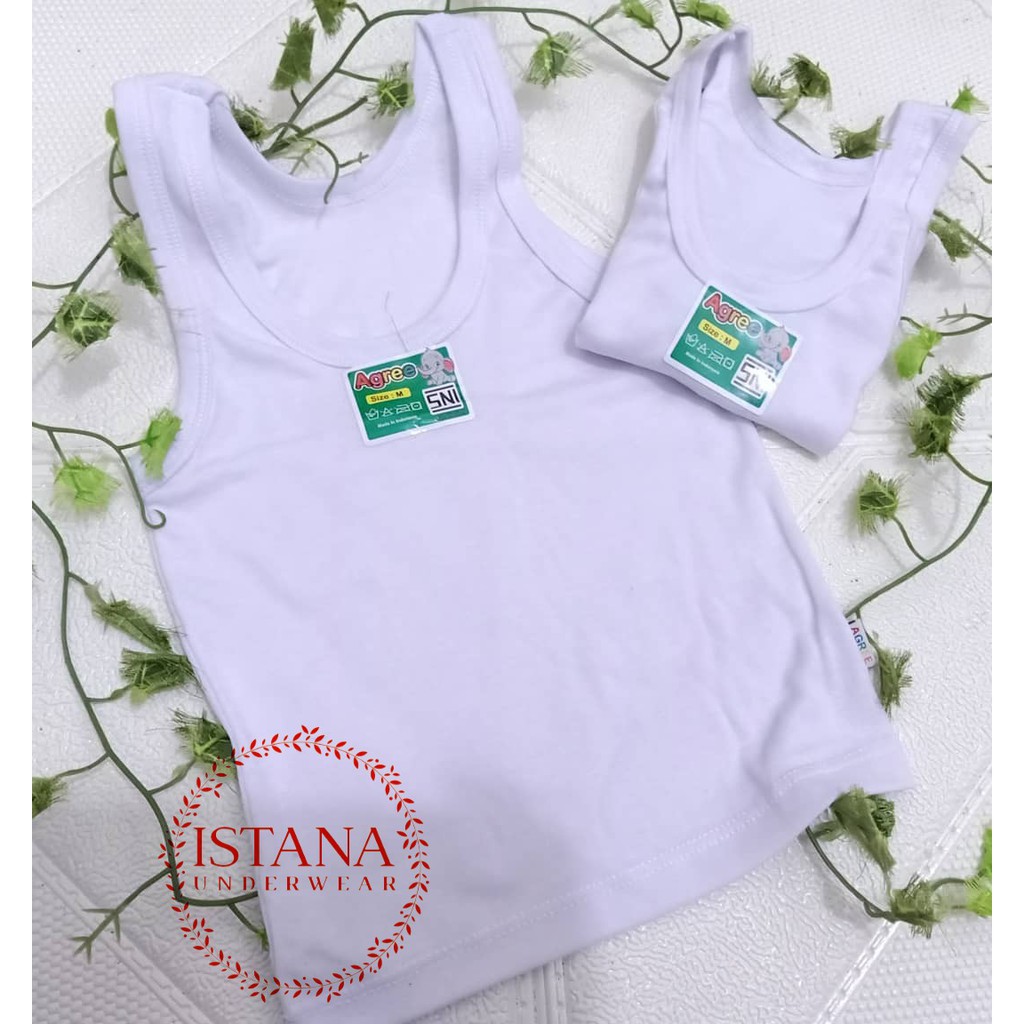 Kaos dalam SINGLET anak unisex motif putih polos full katun bestseller merk agree