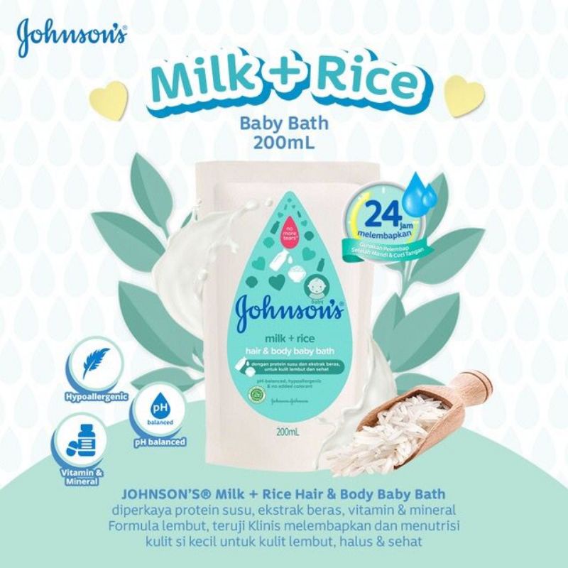 Johnsons Milk Rice Bath 200ml Refill Pouch - Johnson Milk Rice Sabun Mandi 200ml Pouch