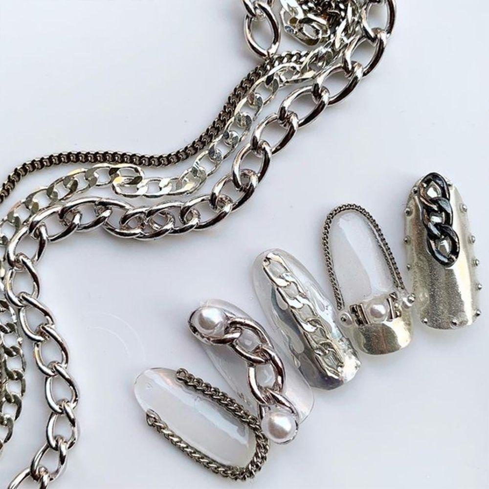 MXBEAUTY Rantai Logam Punk Wanita Emas Perak Nail Art Dekorasi DIY Pesona Kuku