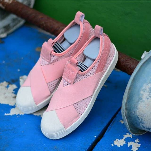 adidas superstar slip on peach