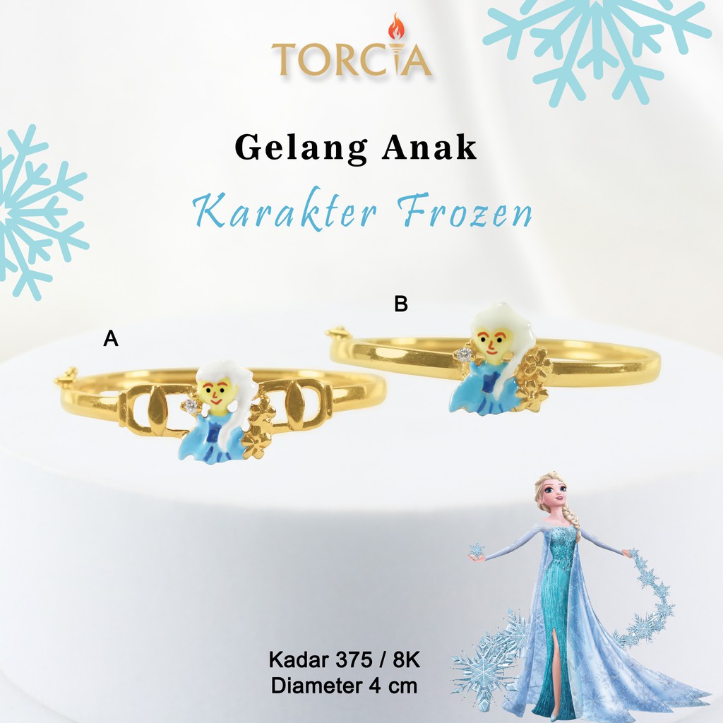 Gelang Bayi dan Anak Emas Asli Karakter Elsa Frozen Kadar 375 Torcia