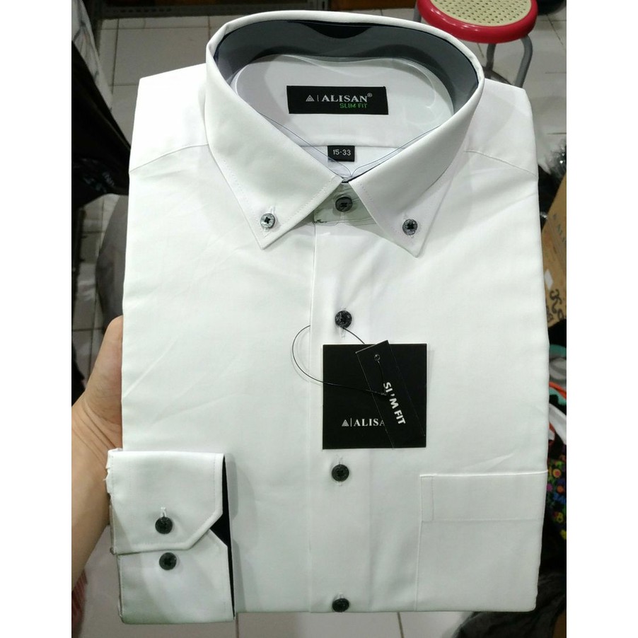 KEMEJA ALISAN PUTIH PANJANG KOMBINASI DALAM SLIM FIT