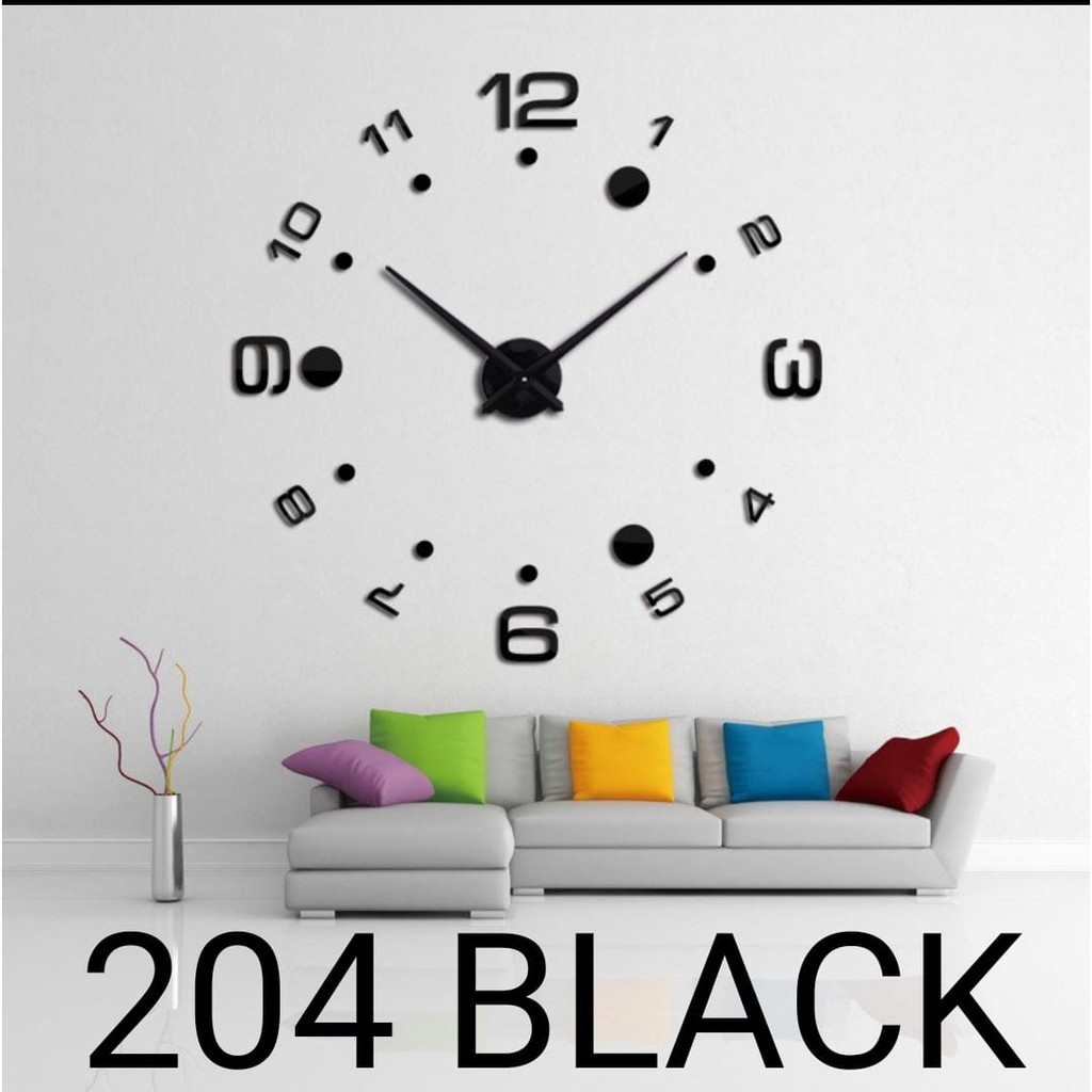 Jam Dinding Besar DIY 3D Giant Diameter 80-130cm Tempel Huruf Hiasan Angka Jumbo Raksasa Unik Aesthetic Minimalis-204 BLACK JUMBO