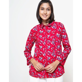 S M L KEMEJA WANITA MOTIF BUNGA WARNA  MERAH MARUN  Shopee 