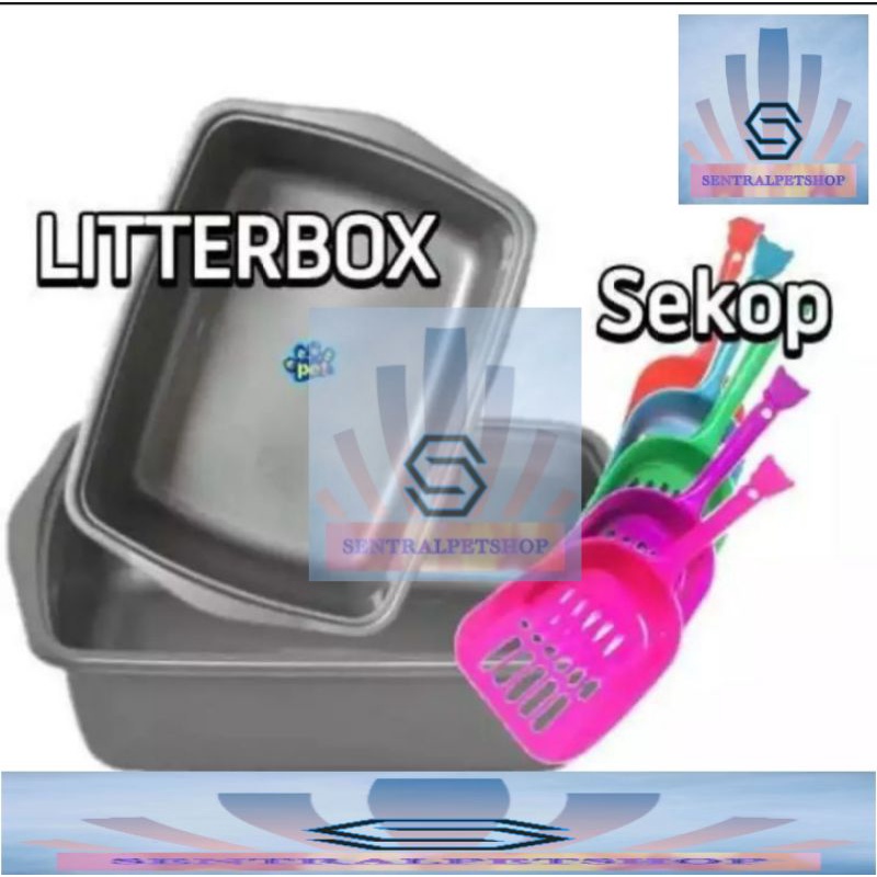 Litterbox Bak pasir kucing GRATIS Sekup/serokan pasir paket hemat 1 set bak kucing