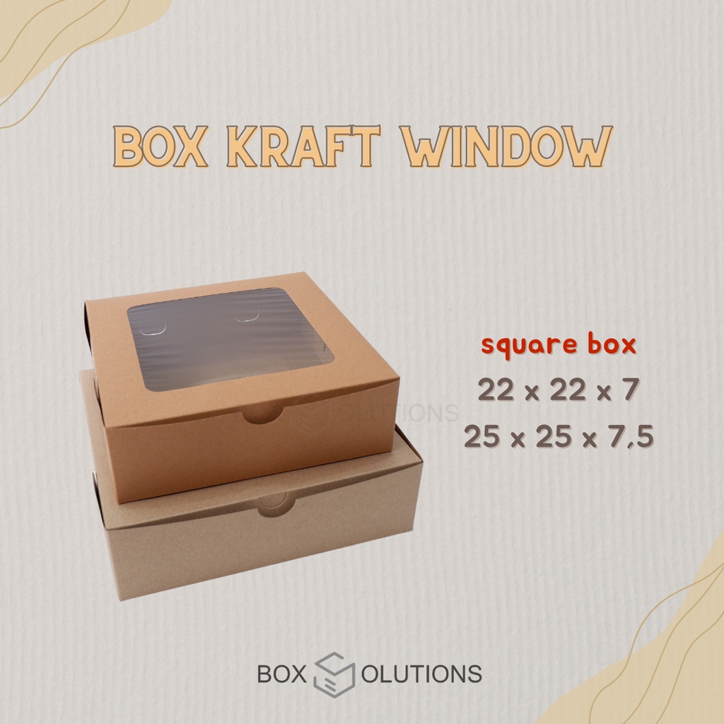 

[isi 10] square box / dus kue kraft window LAMINASI 22 x 22 x 7 / 25 x 25 x 7,5 cm