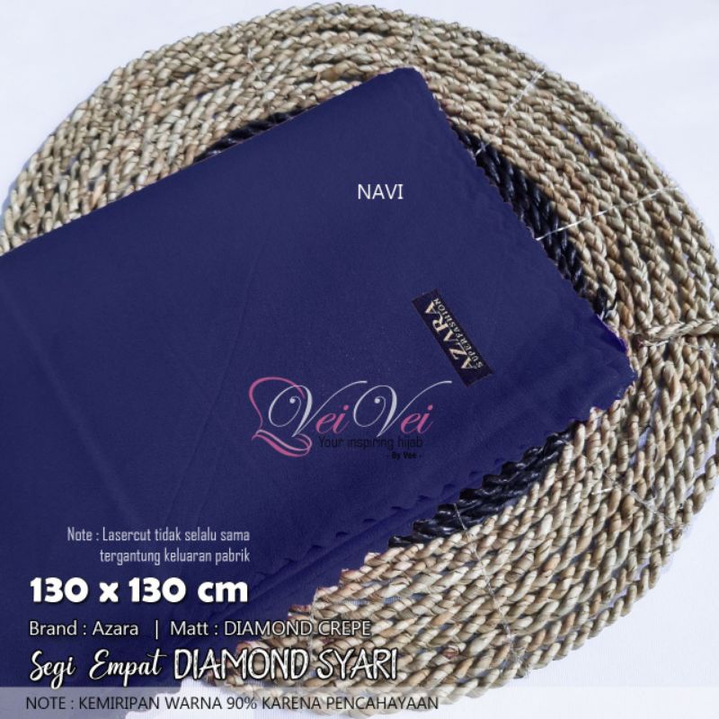 [ 130 x 130 cm] DIAMOND CREPE LASER - JILBAB SEGI EMPAT SYARI JUMBO AZARA-DARK NAVY