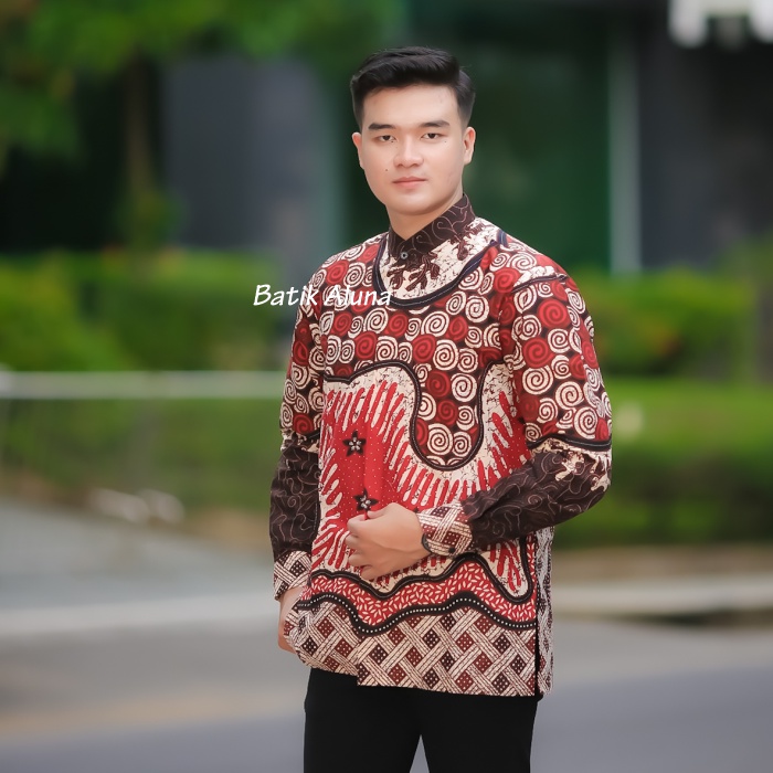 Baju Shanghai Batik Pria Muslim Kurta Modern Lengan Panjang Pabrik Batik Aluna MBA 005