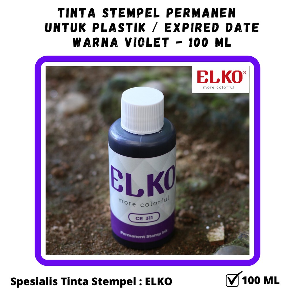 

Tinta Stempel Permanen Plastik Expired Date Warna UNGU / VIOLET - ELKO 100 ML