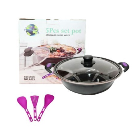 Panci Set 5 Marbel Cookware Frypan Hot Pot Kado Nikah Hampers Nikah