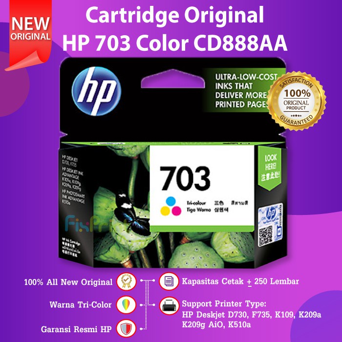 HP 703 Black Ink CD887AA Cartridge Tinta Printer D730 F735 K109a K510a