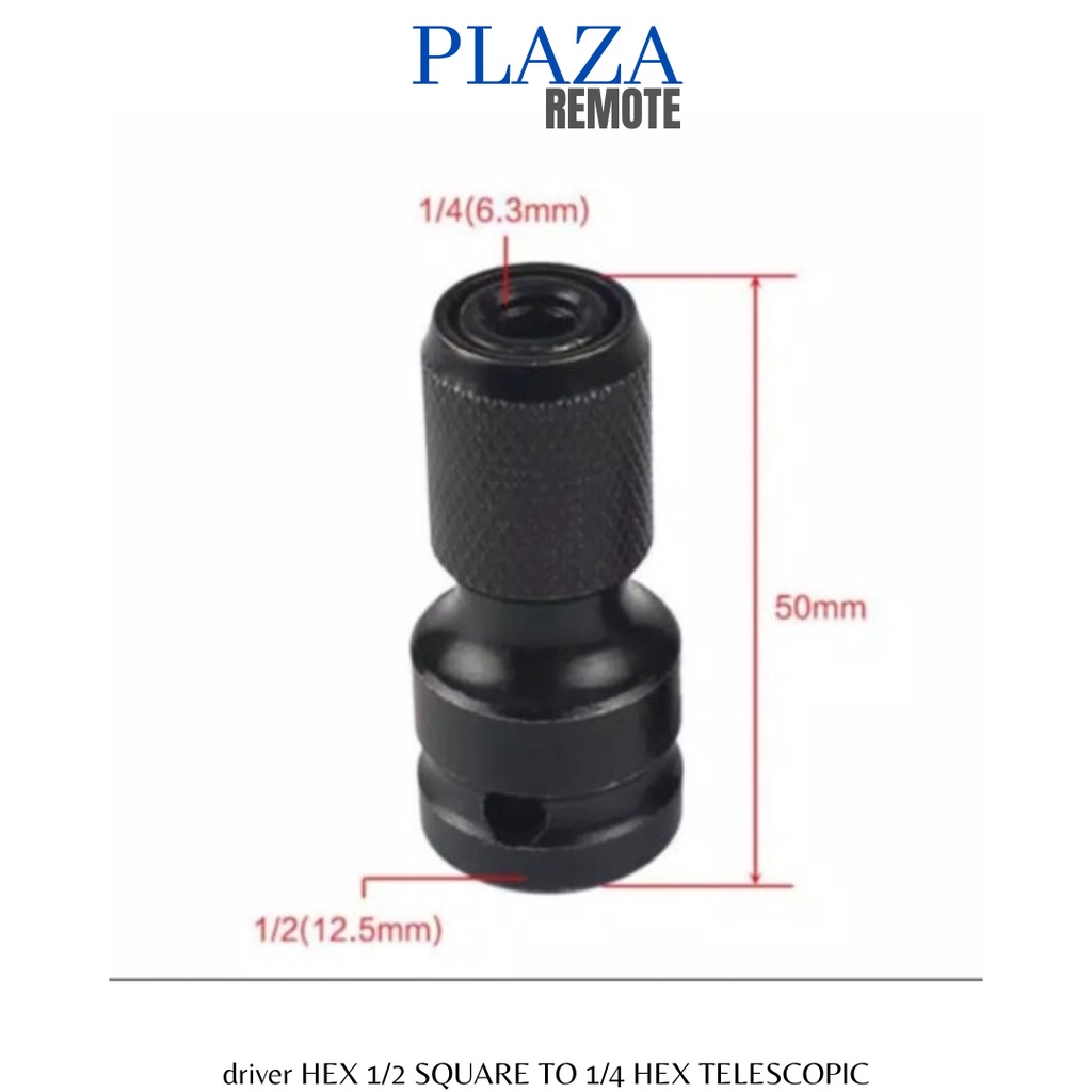 DRIVER HEX SOCKET ADAPTOR KONEKTOR 1/2&quot; SQUARE TO 1/4&quot; HEX MAGNETIC TELESCOPIC