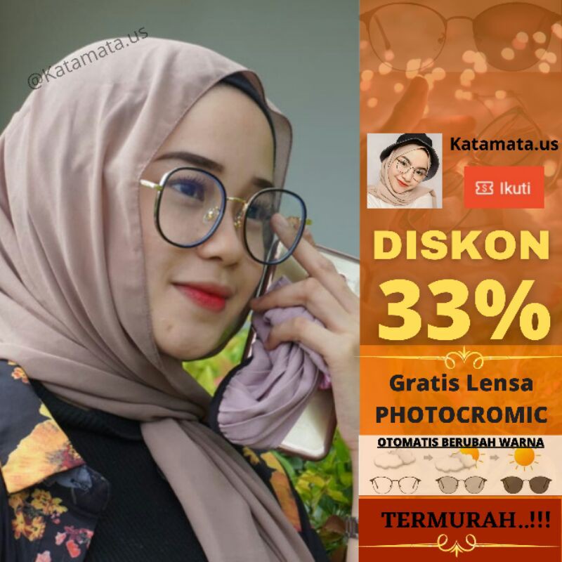 Kaca mata Photocromic wanita Bulat design terbaru || Antiradiasi || Paket BLUERAY