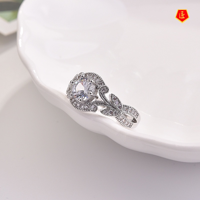 [Ready Stock]Graceful Fashionable Leaf-Shaped Diamond Ring