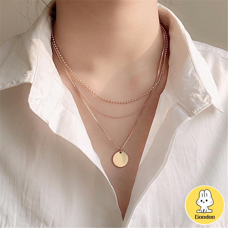 Korea Fashion Multilayer Liontin Kalung Wanita Emas Choker Perhiasan Aksesoris -Doo