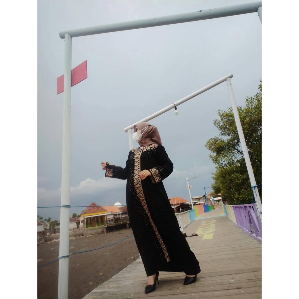 Gamis Abaya Hitam Bordir Komputer Jetblack Ukuran Dewasa