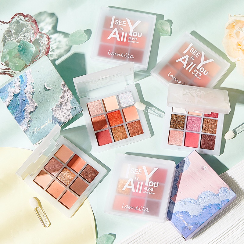 ~AB~ Eyeshadow Palette 9 Colors Highlighter All I see is You Pallete/Eyeshadow Lameila/Eyeshadow gliter/kosmetik mata/lameila