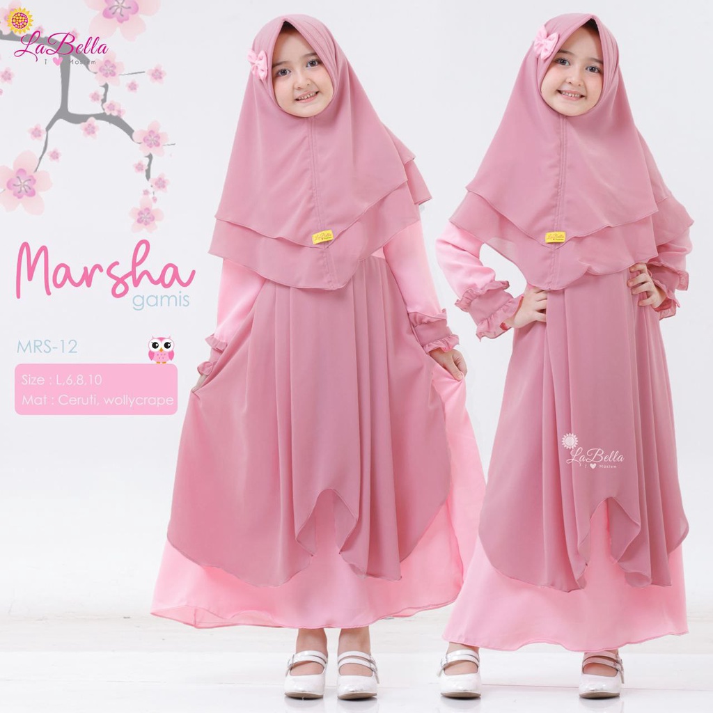 MRS 12 Baju Muslim Setelan Gamis Anak Labella Marsha Rose Pink
