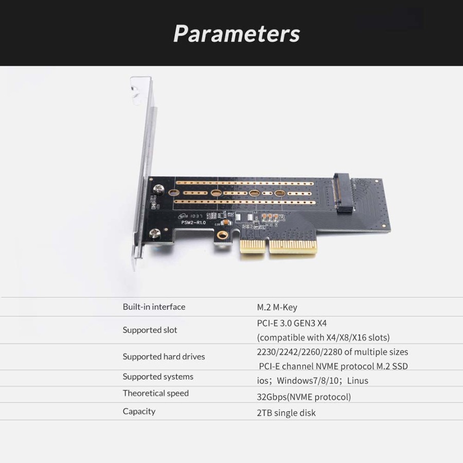 Pci express x4 orico ssd m.2 nvme 32Gbps low profile bracket psm2 - Pcie Pci-e 3.0 m2 m-key nvm Expansion card psm-2