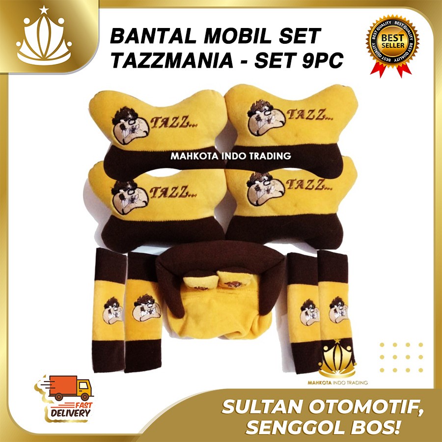 Bantal Jok Mobil TAZMANIA Set 9 PC / Bantal Leher Mobil TAZZMANIA TAZZ 9 PC PROMO MURAH