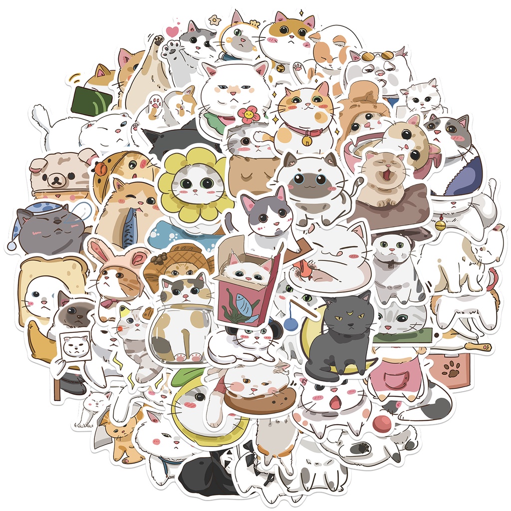 62pcs / set Stiker Graffiti Kucing Jepang Anti Air Untuk Dekorasi Case Troli / Diary Diy