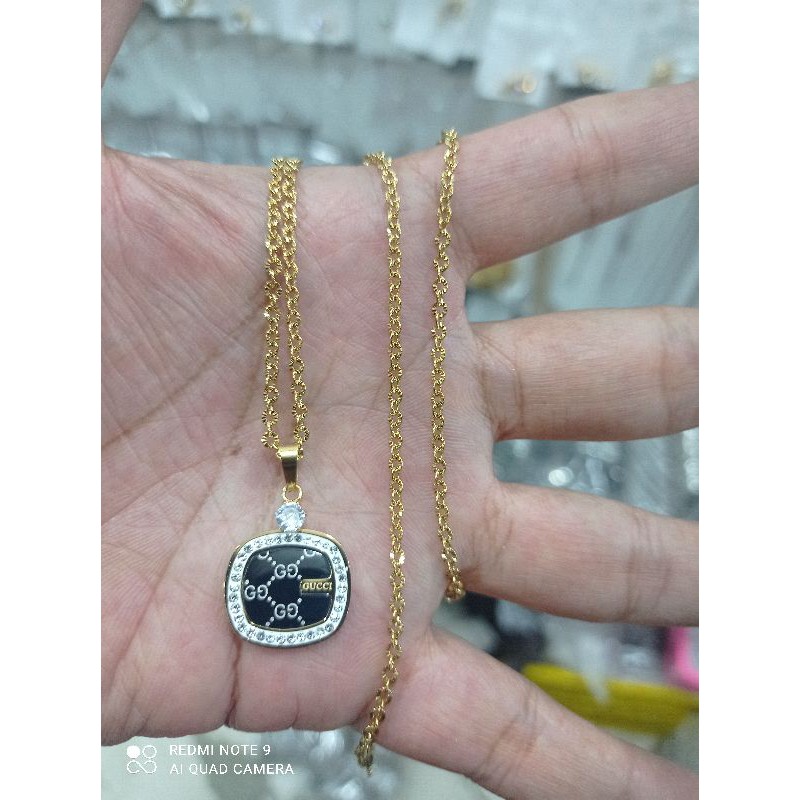 kalung titanium set liontin perhiasan wanita korea import