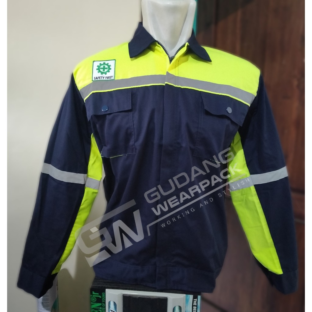 Gudang Wearpack - Baju Kerja Seragam Proyek Warna Dongker - Hijau Stabilo