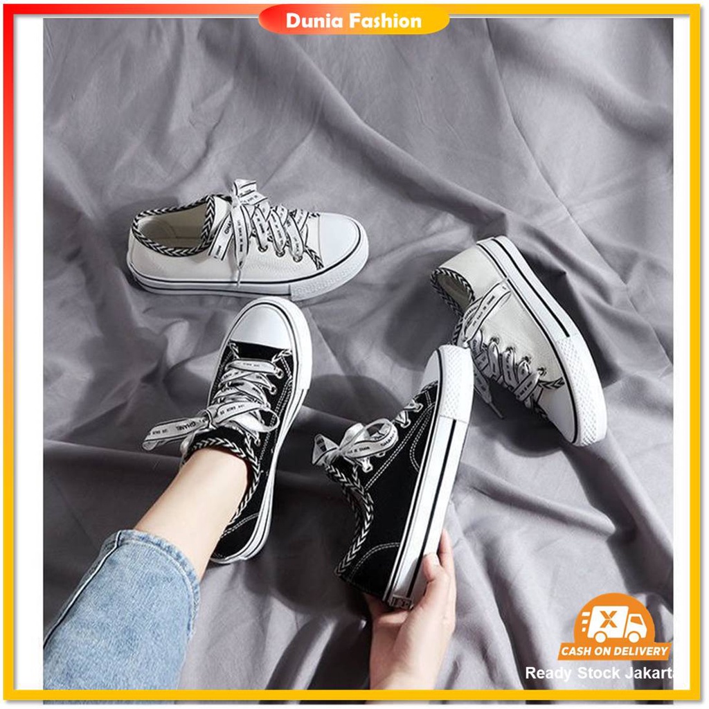 {COD/BAYAR DITEMPAT} DF-512 Sepatu Wanita Sneakers Tali Kanvas Model Terbaru 2021 Trendy dan Elegan