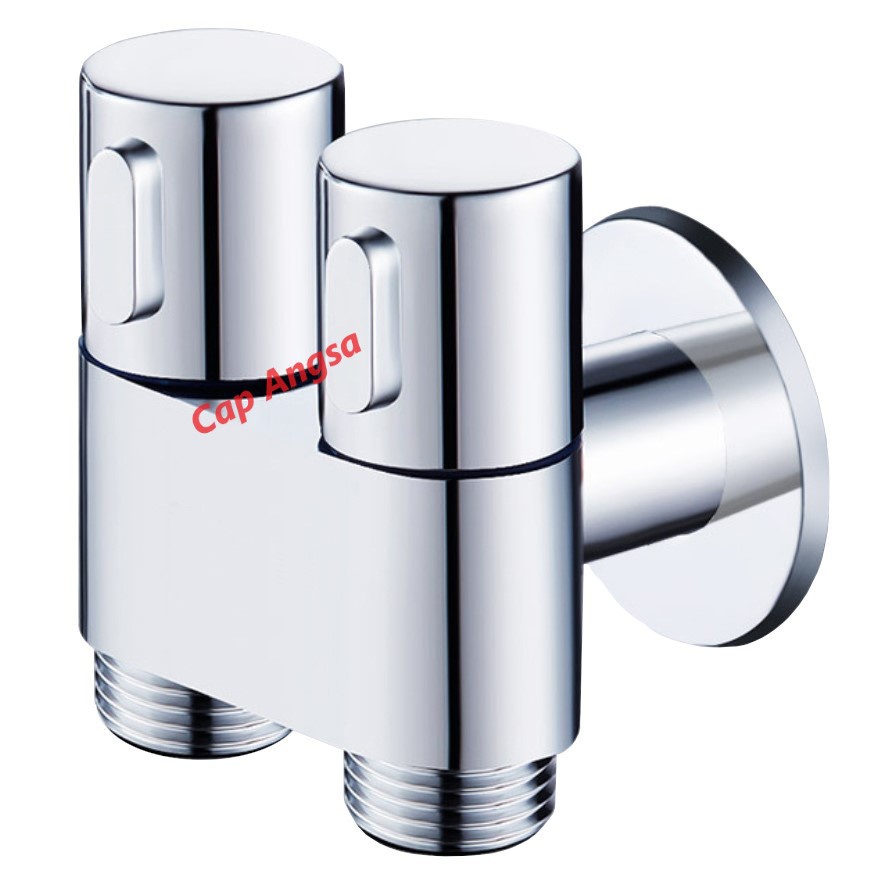 DOUBLE ANGLE VALVE STOP KRAN CABANG 2 OUTLET 2 SWITCH KERAN BIDET ENGKOL KLOSET CEBOK ALLOY FAUCET