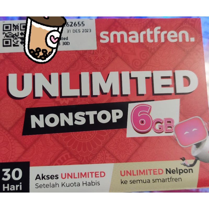 Perdana Smartfren Unlimited NonStop 6GB (30Hari) Bonus 15GB