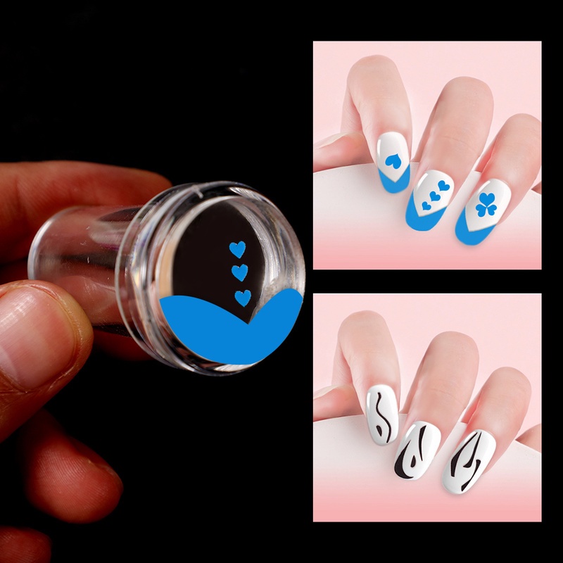 [1Set Mini Transparan Jelly Nail Art Stamp Scraper] [Desain DIY Polandia Cetak Stempel Silikon] [Aksesoris Manikur Profesional]