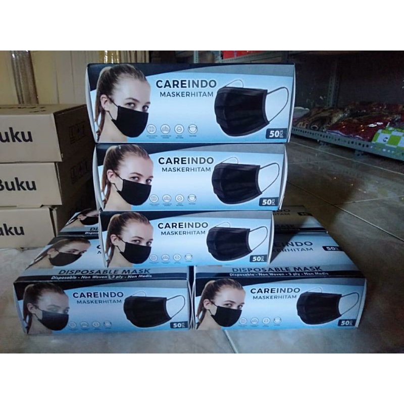 MASKER CAREINDO HITAM 50PCS/1BOX