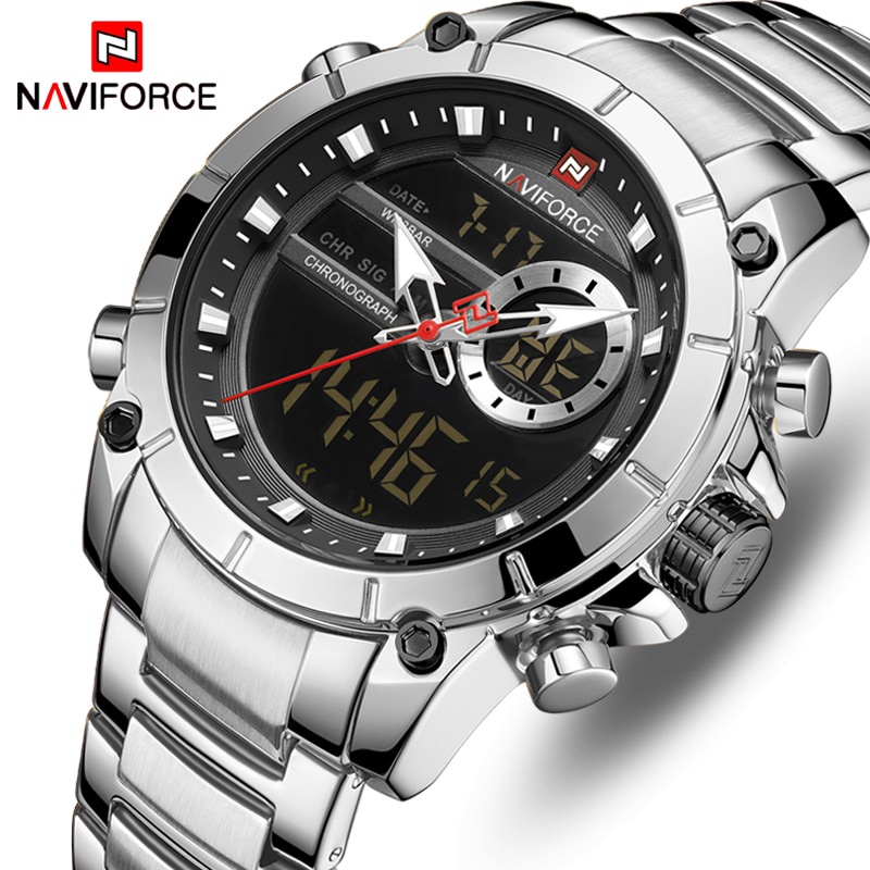 COD✅[Ready Stock] Naviforce Jam Tangan Pria Anti Air Original Luxury Stainless Steel Tampilan ganda 
