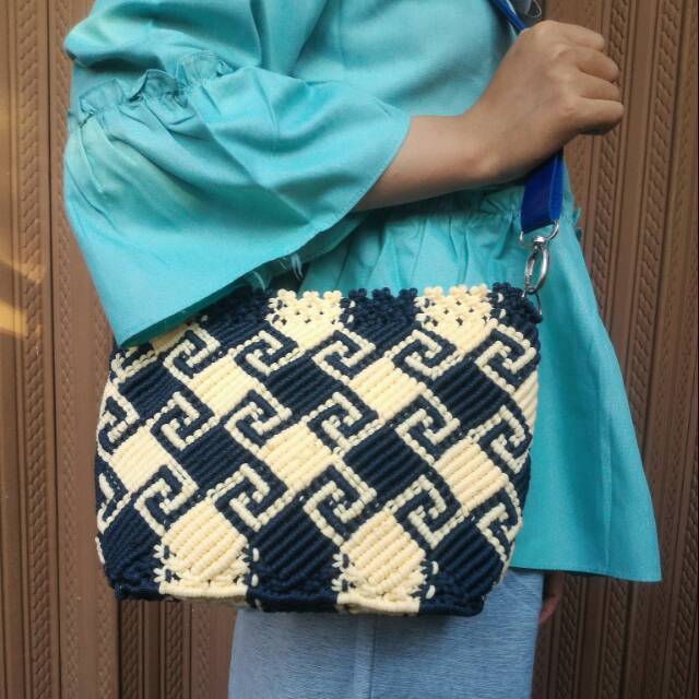 Tas Handmade Tali Kur Motif Kalimantan (Dongker krim)
