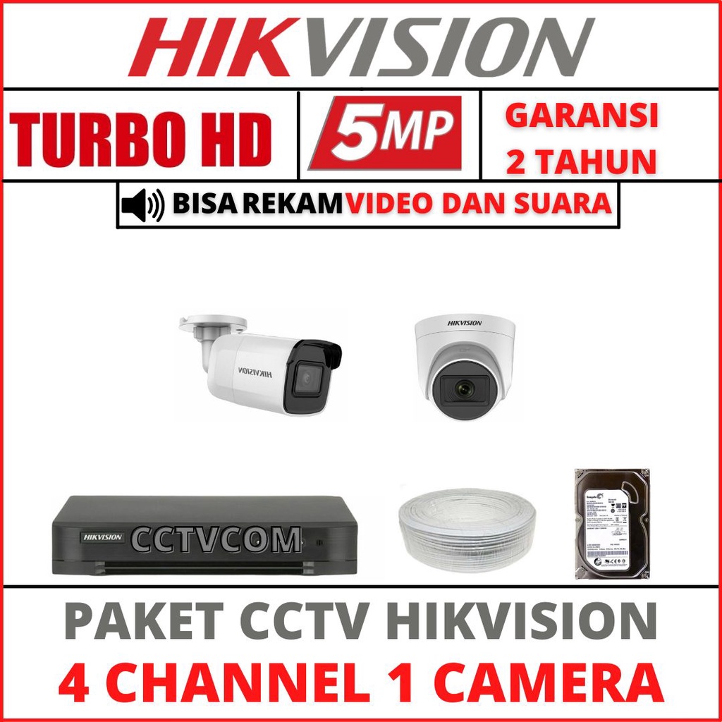 PAKET CCTV HIKVISION 5MP 4 CHANNEL 1 CAMERA TURBO HD KAMERA CCTV