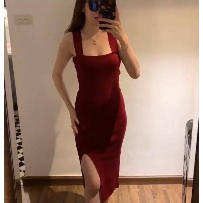 [Dress Emma Rajut BC]Dress wanita rajut maroon/black