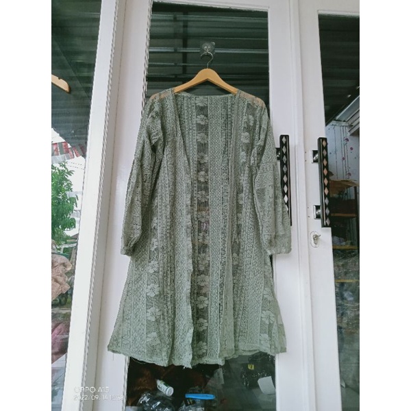 Kardigan brukat/promo long outer brukat/outer cardy wanita-Sage/ijo mint