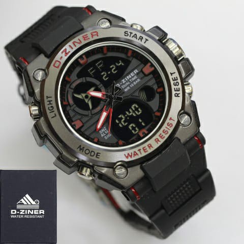 Dziner 8139 ori balck chain jam tangan pria dual time