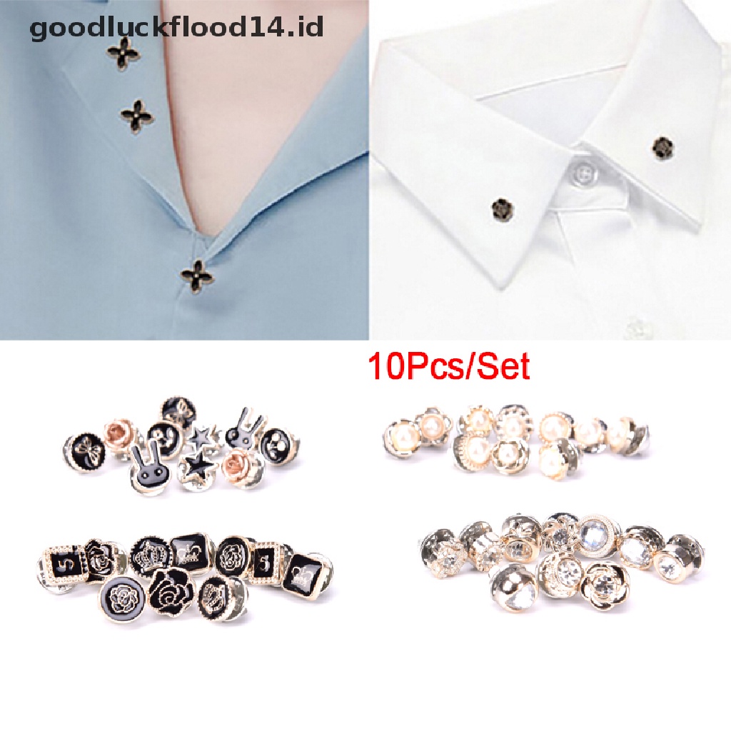 [OOID] 10Pcs/Set Mini Pearl Flower Crystal Brooch Buttons Suit Shirt Lapel Collar Pins ID