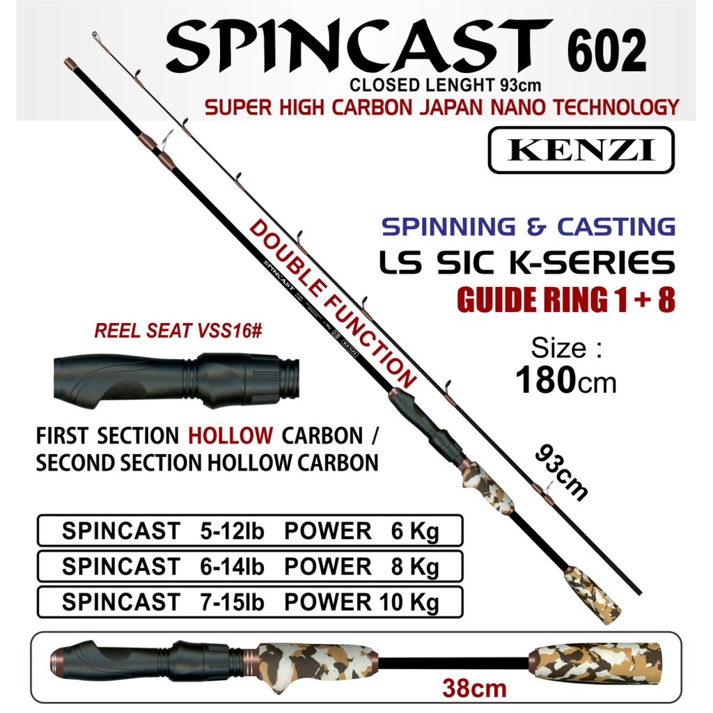 JORAN KENZI SPINCAST 602 SPINNING AND CASTING 5-12LB 6KG/ 6-14 LB 8KG/ 7-15LB 10 KG 180CM