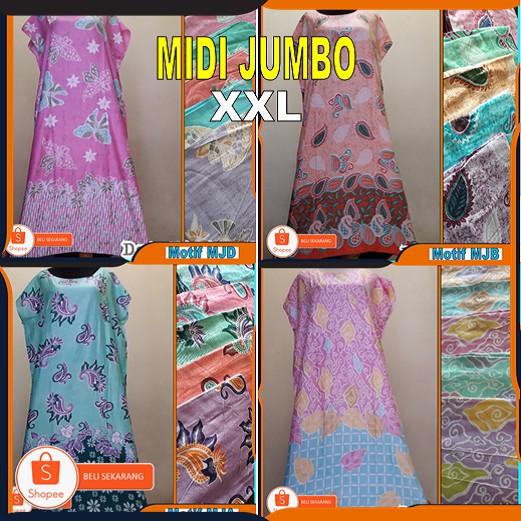 Daster Midi Jumbo Adem Ecer Grosir bs pilih motif murah bali karakter bunga ibu panjang hamil ld 120-GROSIR 8 PCS