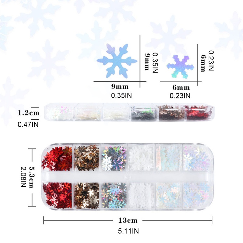 Zzz 12 Sekat / Box Payet Glitter Motif Snowflake Untuk Dekorasi Nail Art / Manicure DIY