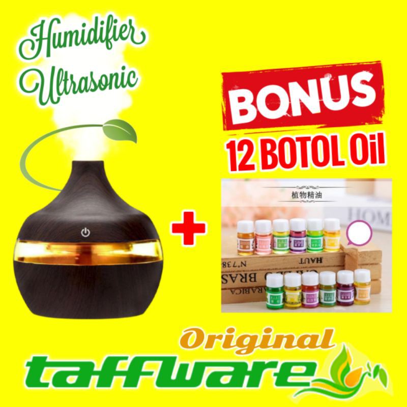 Humidifier Diffuser Aromaterapi Essential Oil Aromatherapy Disfuser Ultrasonic Pelembab Udara-Kincup - Coklat