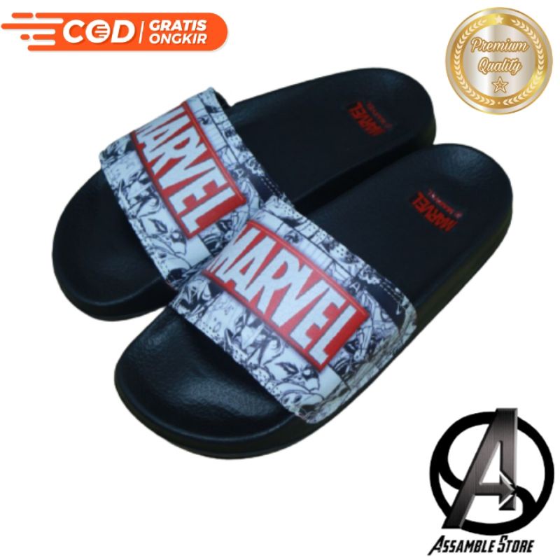 Sendal Jepit Selop Pria Wanita Vans Logo Marvel Comic Hitam Merah Red black color Premium Quality Sa