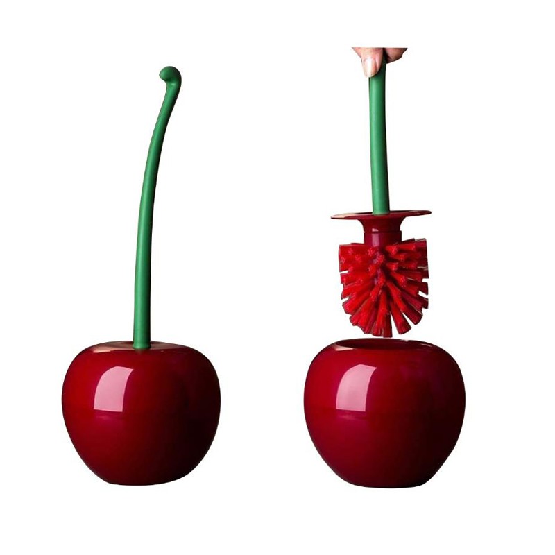 Creative Red Cherry Shaped Stand Brush For Toilet Bathroom Lavatory WC Black Toilet Brush Holder