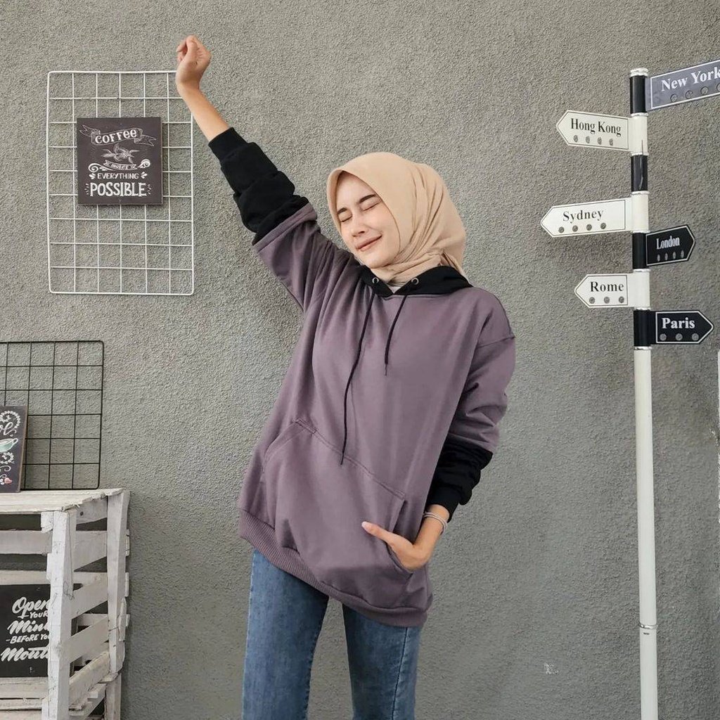 COMBINE Hoodie Oversize Sweater Pria Wanita Outerwear Polos 2 Tone Jacket OOTD Casual Korean Style