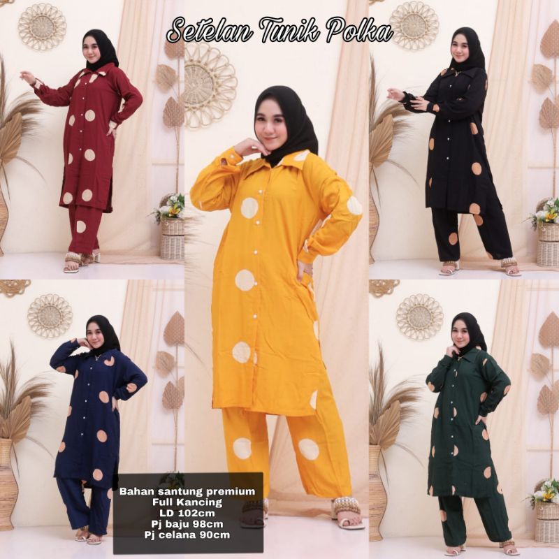 Setelan Tunik Polka Premium Kancing