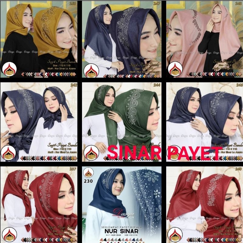 MURAH ! HIJAB PAYET BANDO NUR SINAR LC BAHAN NUR SINAR GLAMOUR PREMIUM AZARA LASER CUT JILBAB KERUDUNG SEGI EMPAT