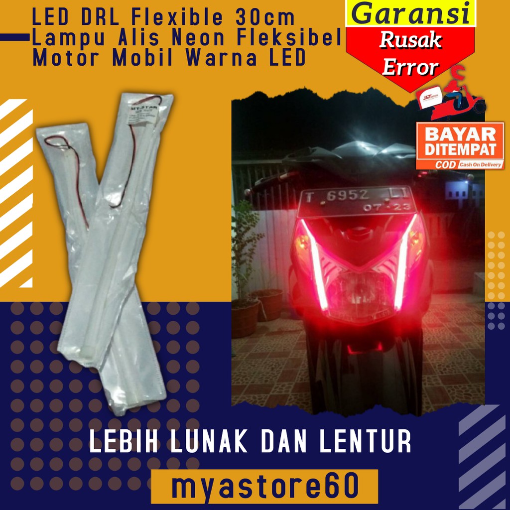 LED Lampu DRL Flexible 30cm Lampu Alis Neon Fleksibel Motor Mobil Warna LED Warna Warni Silicone Ori