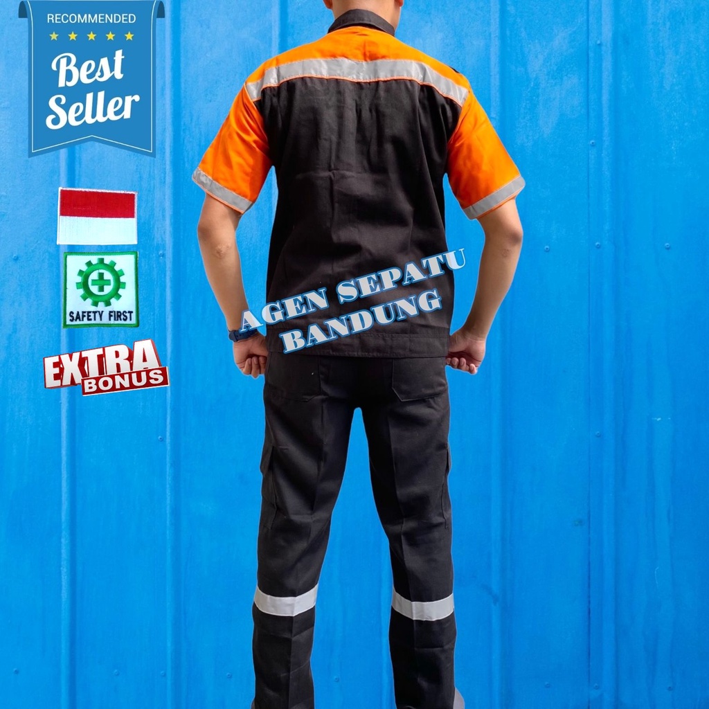 Atasan Kerja Lengan Pendek Kombinasi / Wearpack Safety / Setelan Baju Kerja / Baju Proyek / Baju Bengkel / Kemeja Pendek